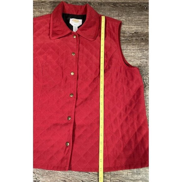Talbots Womens Quilted Collared Vest Red Snap Front Stretch Petites M - Picture 3 of 7